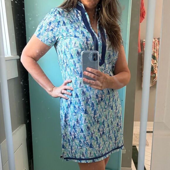 CABANA LIFE Upf 50 Nautical Sailboat Twill Tape Mini Dress Caftan Blue L NWT - Picture 3 of 11